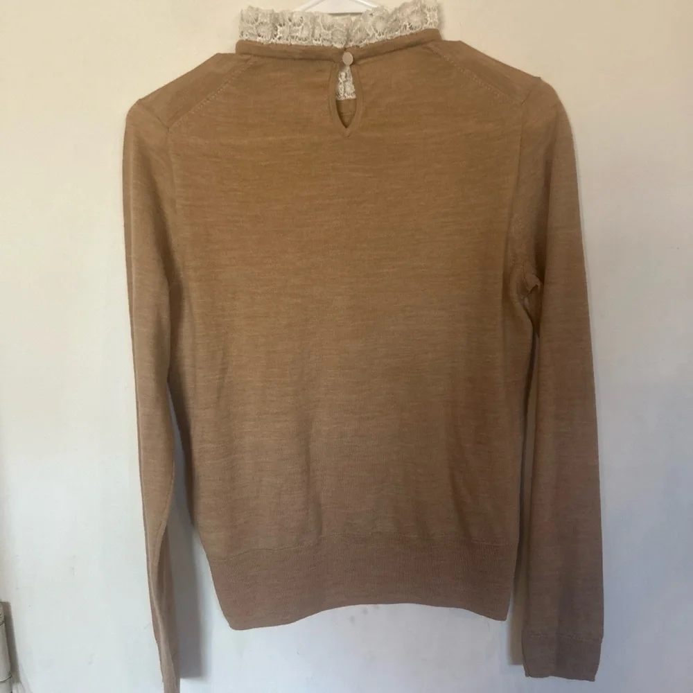 J.Crew Tippi 100% Merino Wool Sweater Lace Collar Details Camel Small